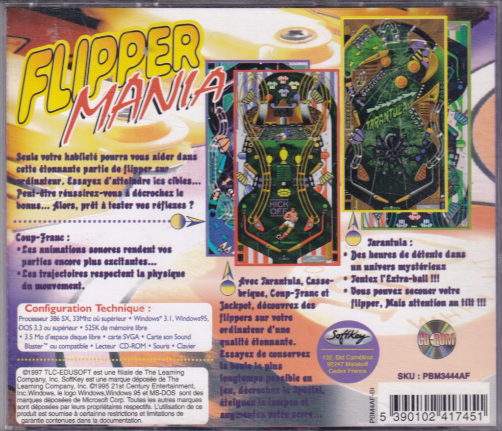 SoftKey Flipper Mania MSDOS Win31 - Back