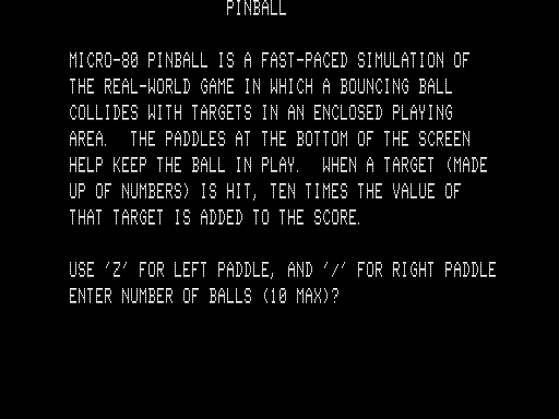 Micro-80 Pinball Machine (screenshot)